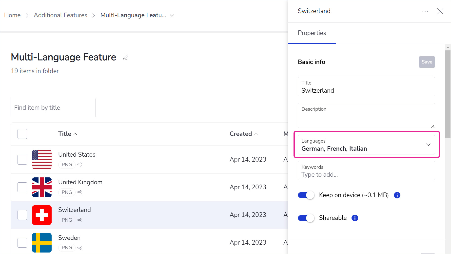 Multi-language feature in Showell App