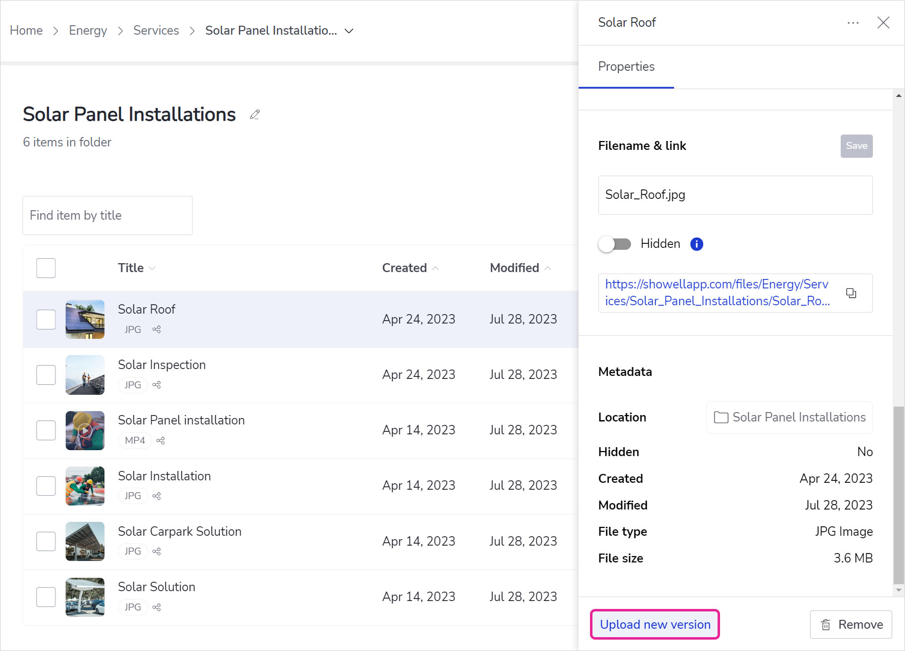 Updating content with new file version in Showell app