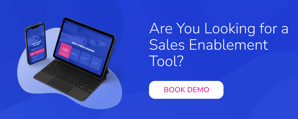 Blue banner image with title: Looking for a Sales Enablement Tool?. Image linking to Book a demo page. 