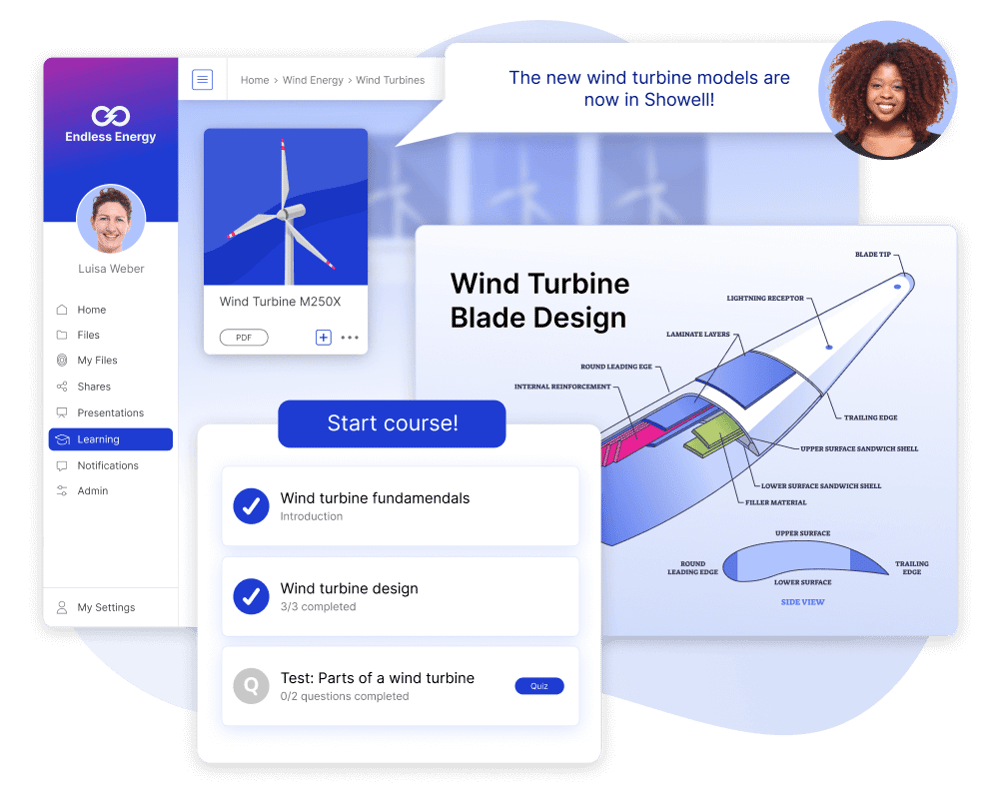 Learning and Training feature in Showell's sales enablement app