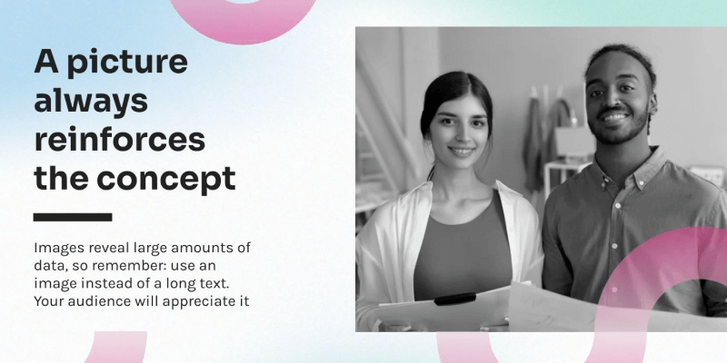 Pink, green and blue sales presentation template