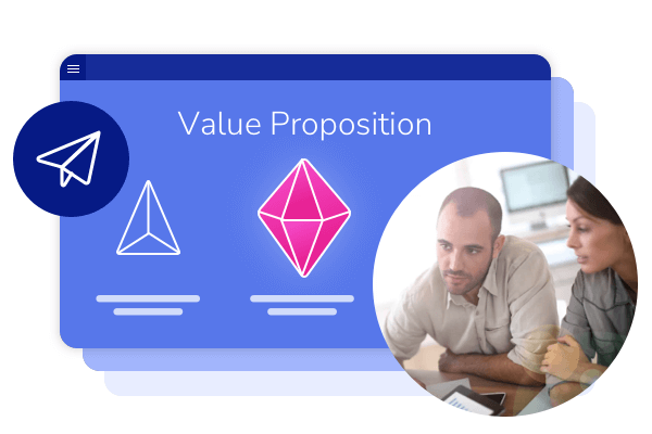 Illustration of presenting value proposition at sales meeting