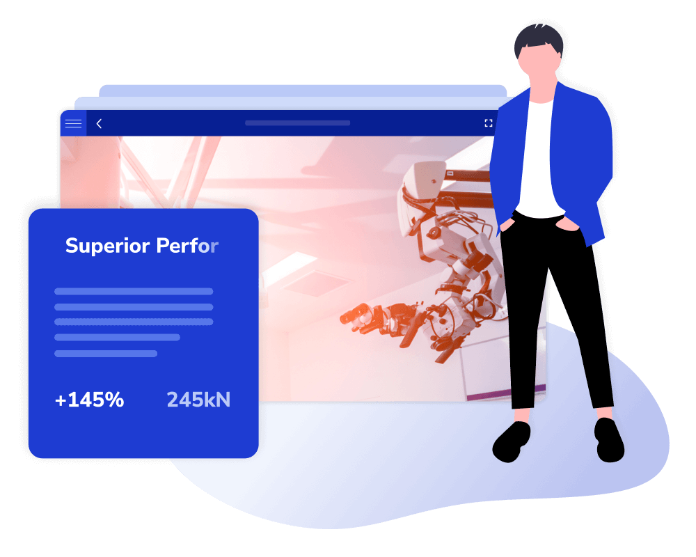 Illustration of a person standing next to presentation slides