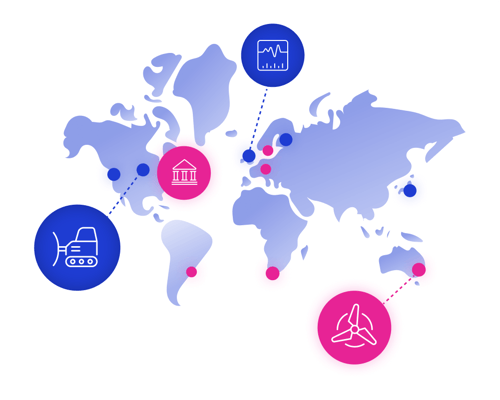 World map with different industries
